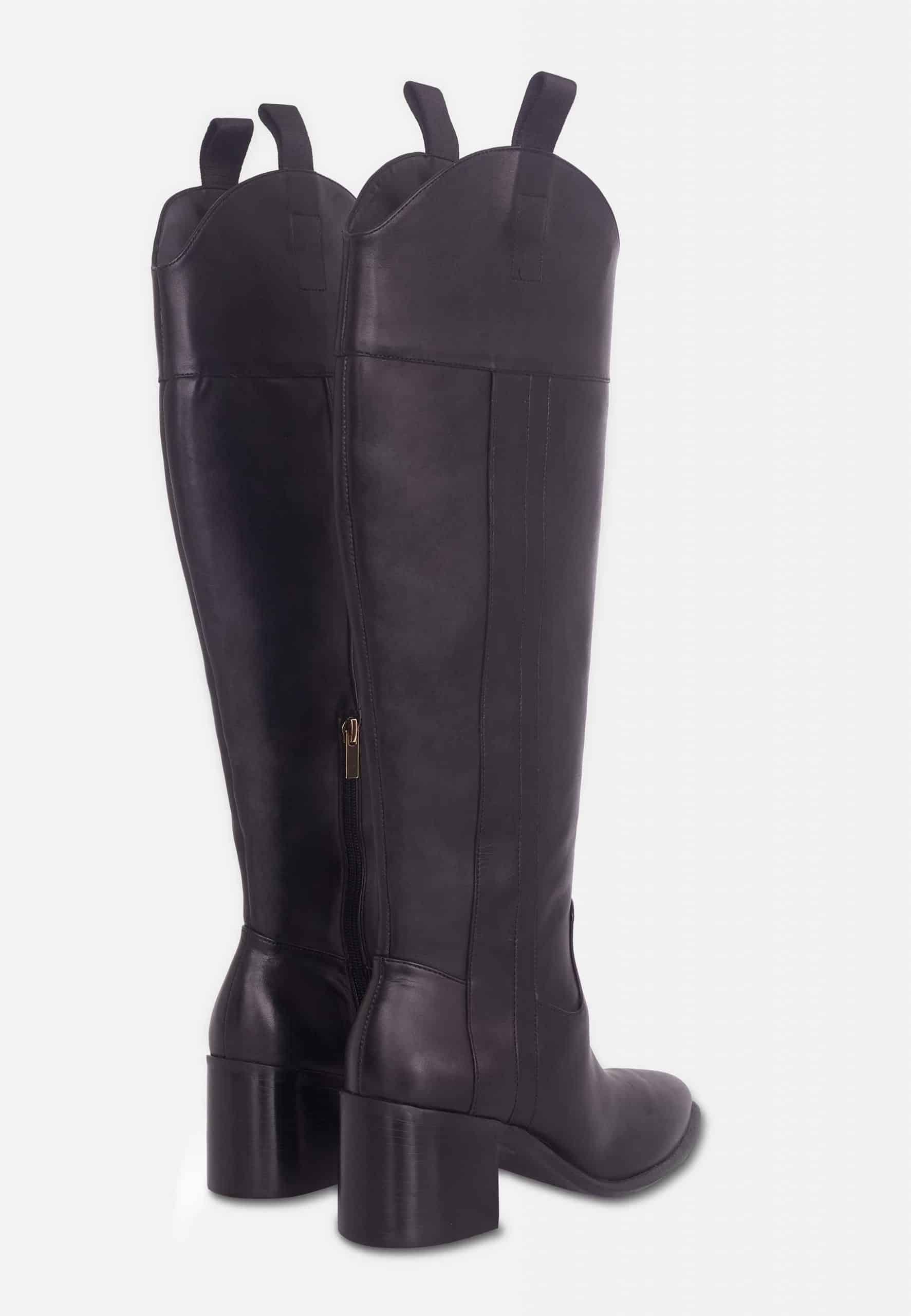 Brown Calf Leather Knee-High Boots – Women’s Block Heel Riding Boots